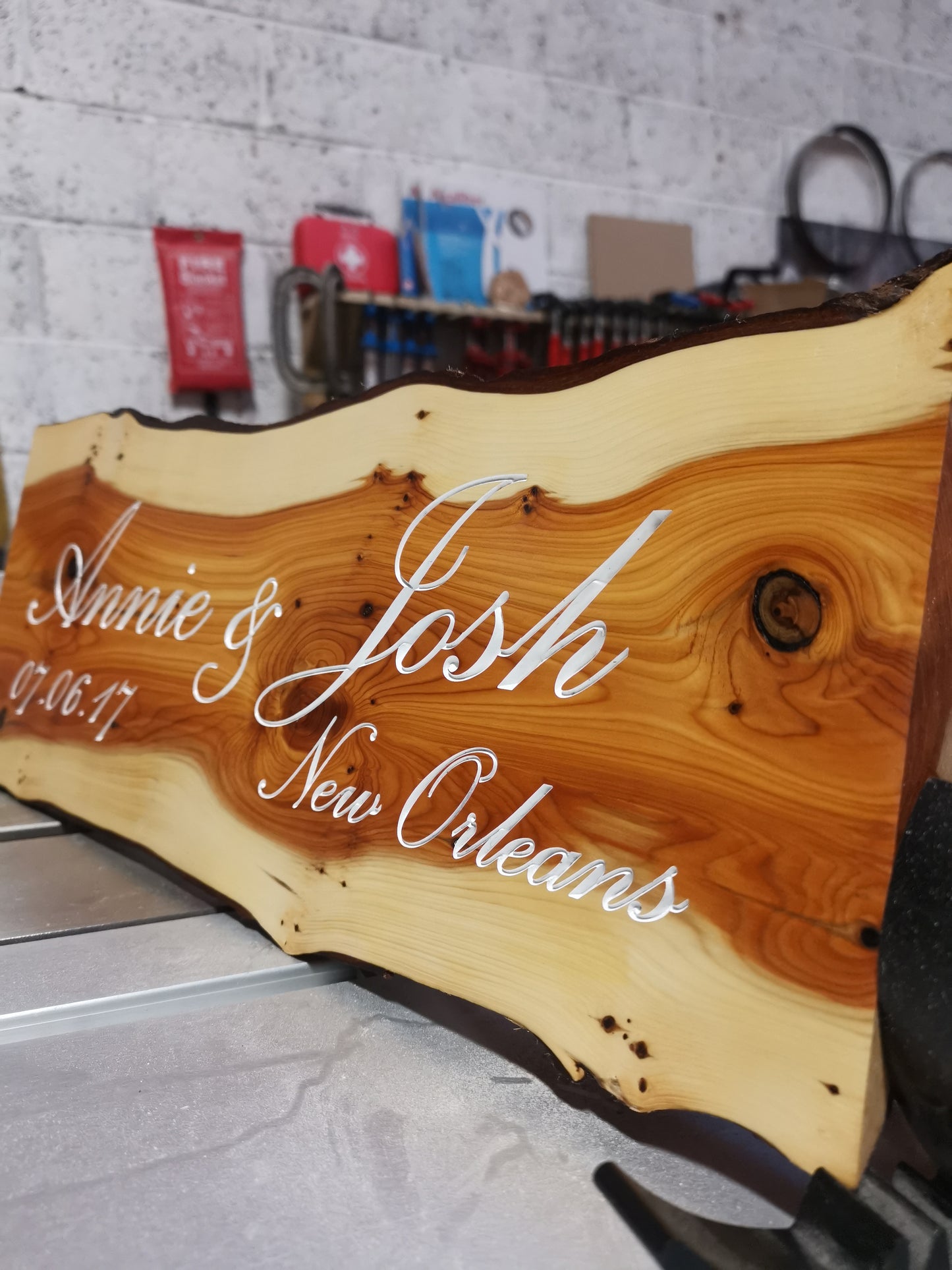 Custom Carved Yew wood slab