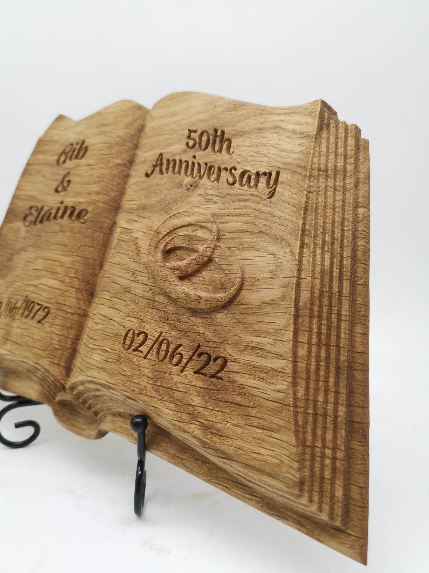 Solid Oak 'Open Book' with interlocked wedding rings